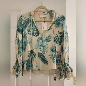 Rococo Sand silk leaves print blouse